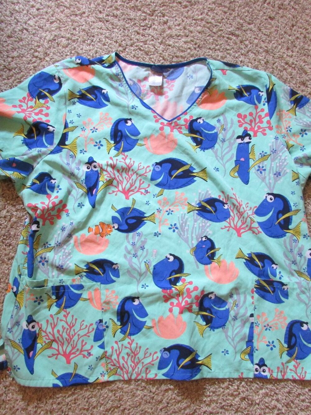 Disney Finding Nemo Dory Colorful Medical Uniform Scrub Top 3X Green Like New